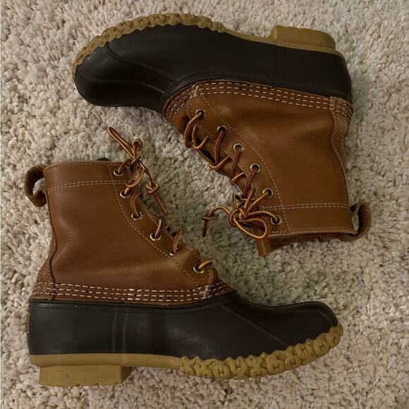 L.L. Bean Brown Lace Up Duck Rain Snow Boots - Picture 1 of 11
